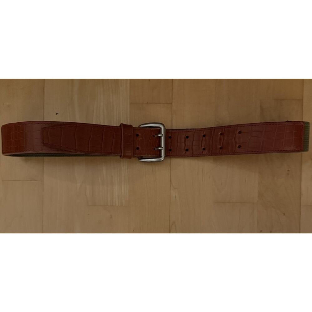 Junya Watanabe Comme Des Garçons Brown Leather Green Canvas Belt 30-36”